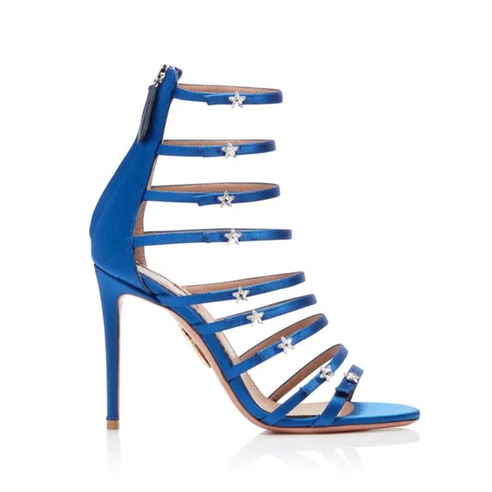 Aquazzura x Claudia Schiffer Strappy Satin Star High Heel Sandals 37